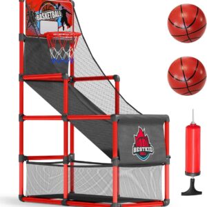 BESTKID BALL Kids Basketball Hoop Single Shot System Arcade Game Set: Indoor & Outdoor Sports Toys for Boys & Girls, Includes Ball, Ideal Party Gifts for Little Athletes Ages 3-9.