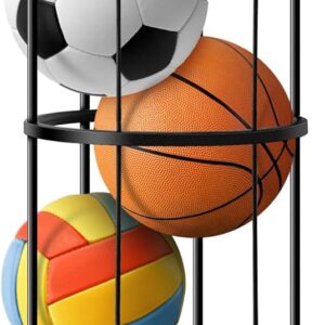 Columnar Vertical Ball Racks- Rolling Basketball Holder Wall Mount-Garage Sports Ball Storage for Indoor Rooms and Gyms