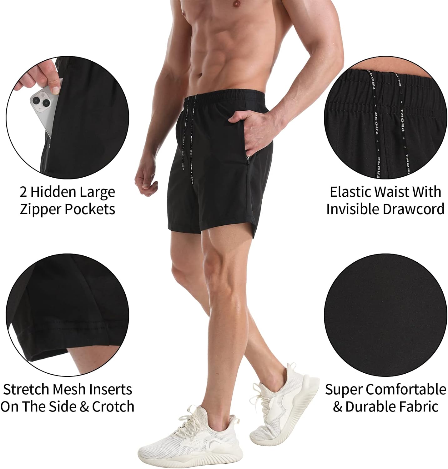 Gym Shorts for Men 5 Inch - Lightweight Mens Athletic Shorts Quick Dry Workout Running Shorts with Zipper Pockets - Image 4