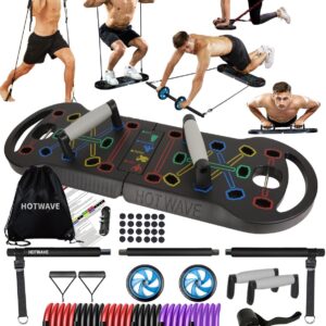 HOTWAVE Portable Exercise Equipment with 16 Gym Accessories.20 in 1 Push Up Board Fitness,Resistance Bands with Ab Roller Wheel,Home Workout for Men