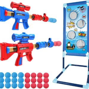 YEEBAY Shooting Game Toy for Age 6, 7, 8,9,10+ Years Old Kids, Boys - 2pk Air Guns & Shooting Target & 24 Foam Balls - Ideal Gift - Compatible with Toy Guns