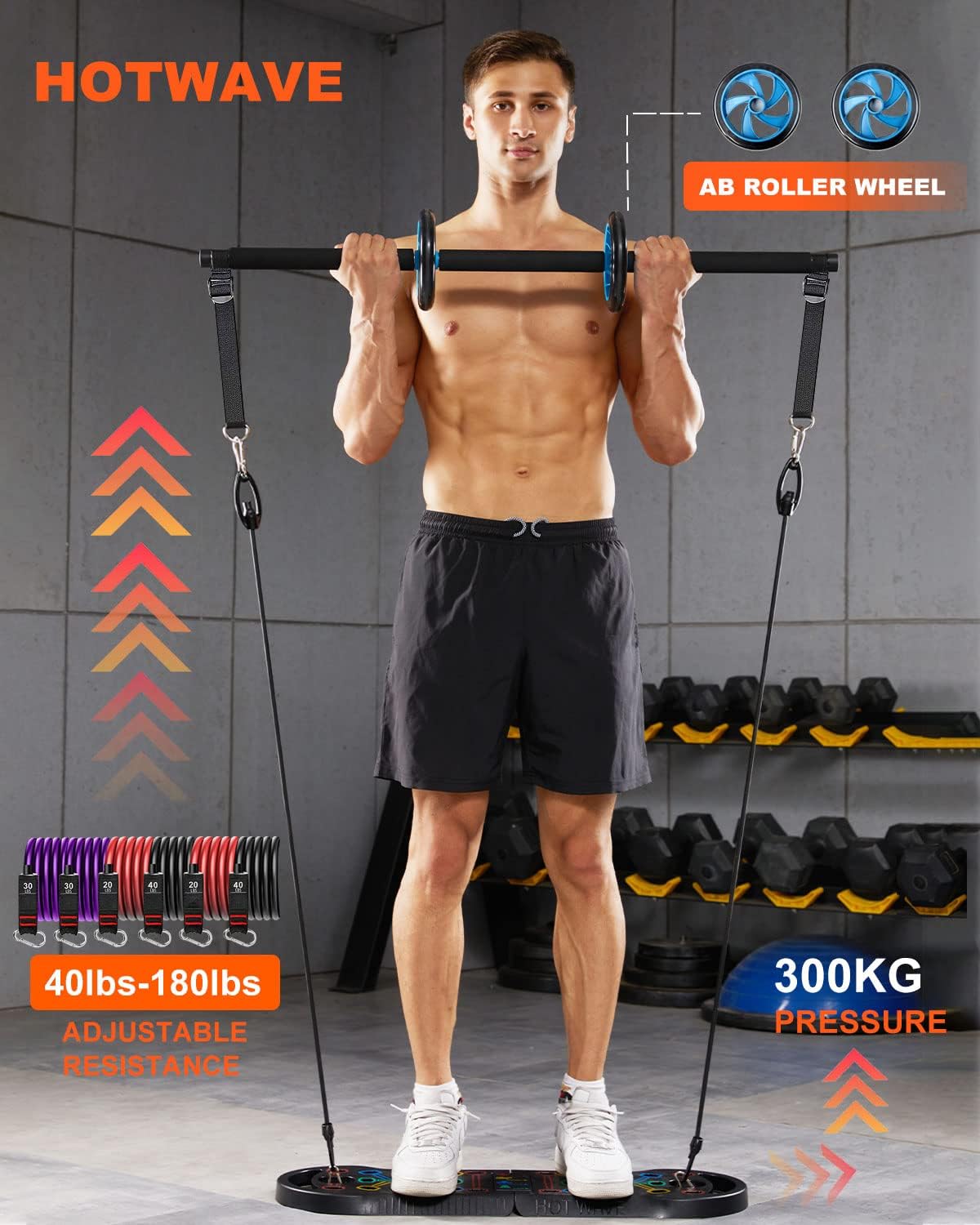 HOTWAVE Portable Exercise Equipment with 16 Gym Accessories.20 in 1 Push Up Board Fitness,Resistance Bands with Ab Roller Wheel,Home Workout for Men - Image 4