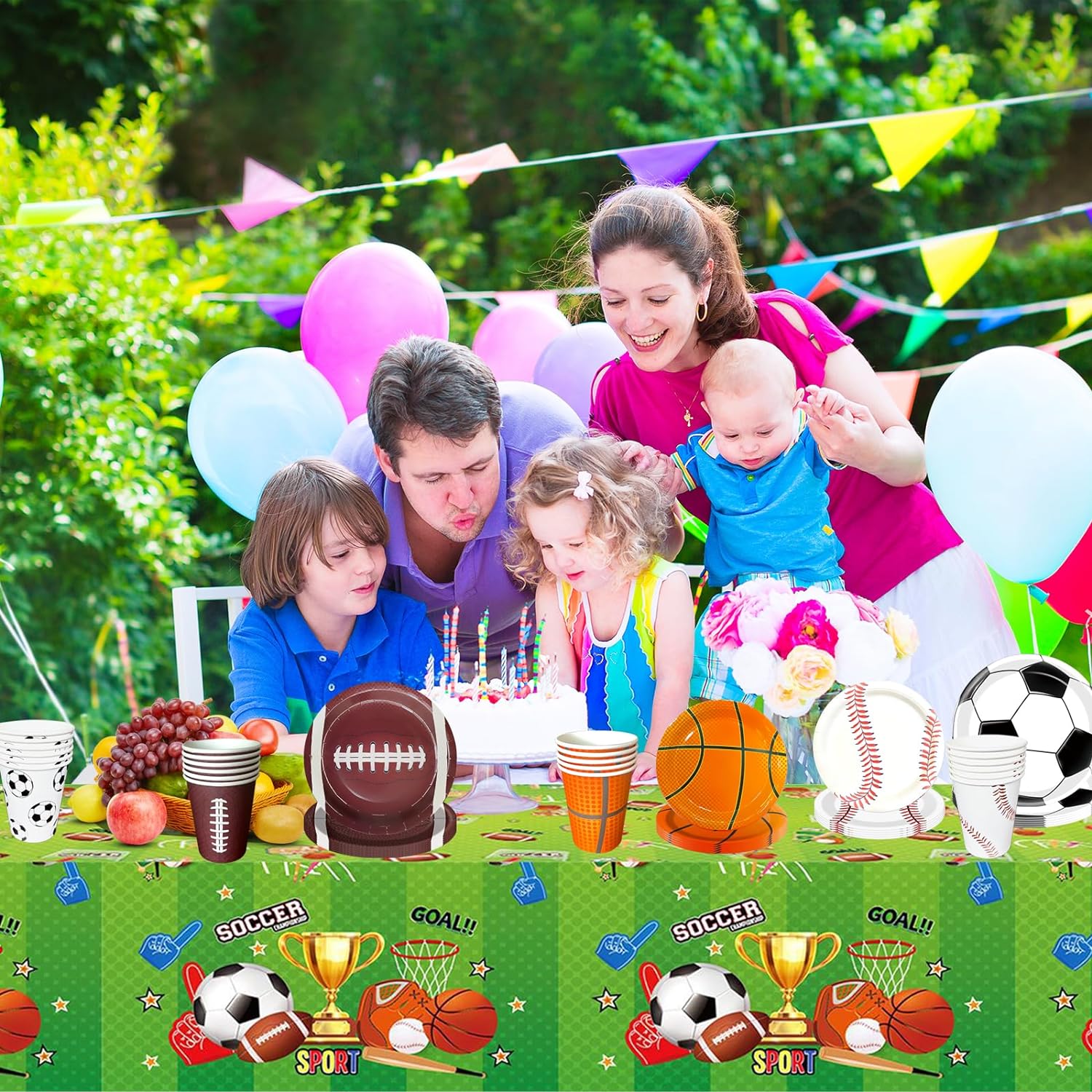 Sports Birthday Party Decorations, Sports Theme Party Supplies, Include Plates, Cups, Napkins, Soccer Basketball Baseball Football Theme Dinnerware (Serve 24) - Image 7