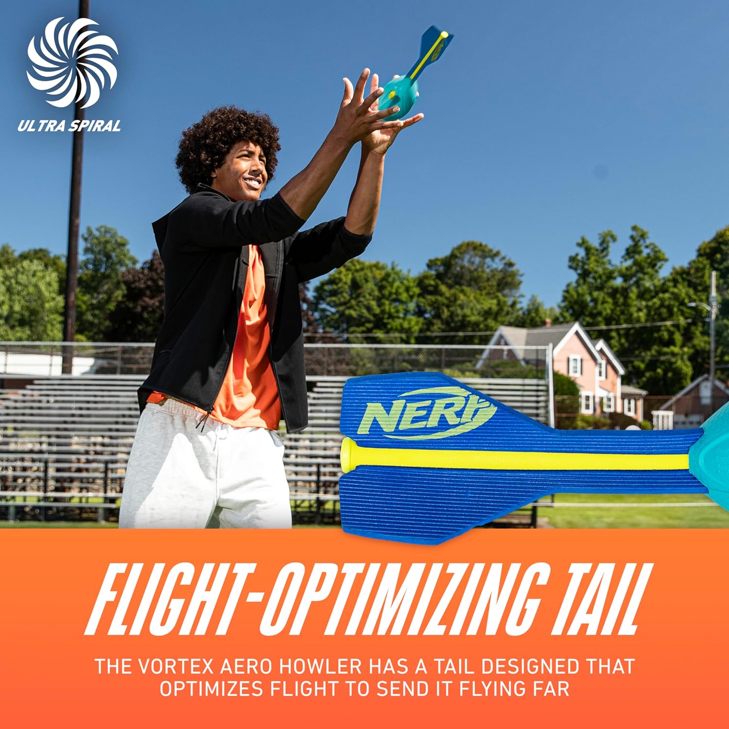 NERF Neon Vortex Aero Howler Foam Football - NERF Soft Vortex Football for Long-Distance Throws - Perfect for Pool + Beach Football - Kids Aero Howler Whistle Vortex Foam Ball - Neon - Image 3