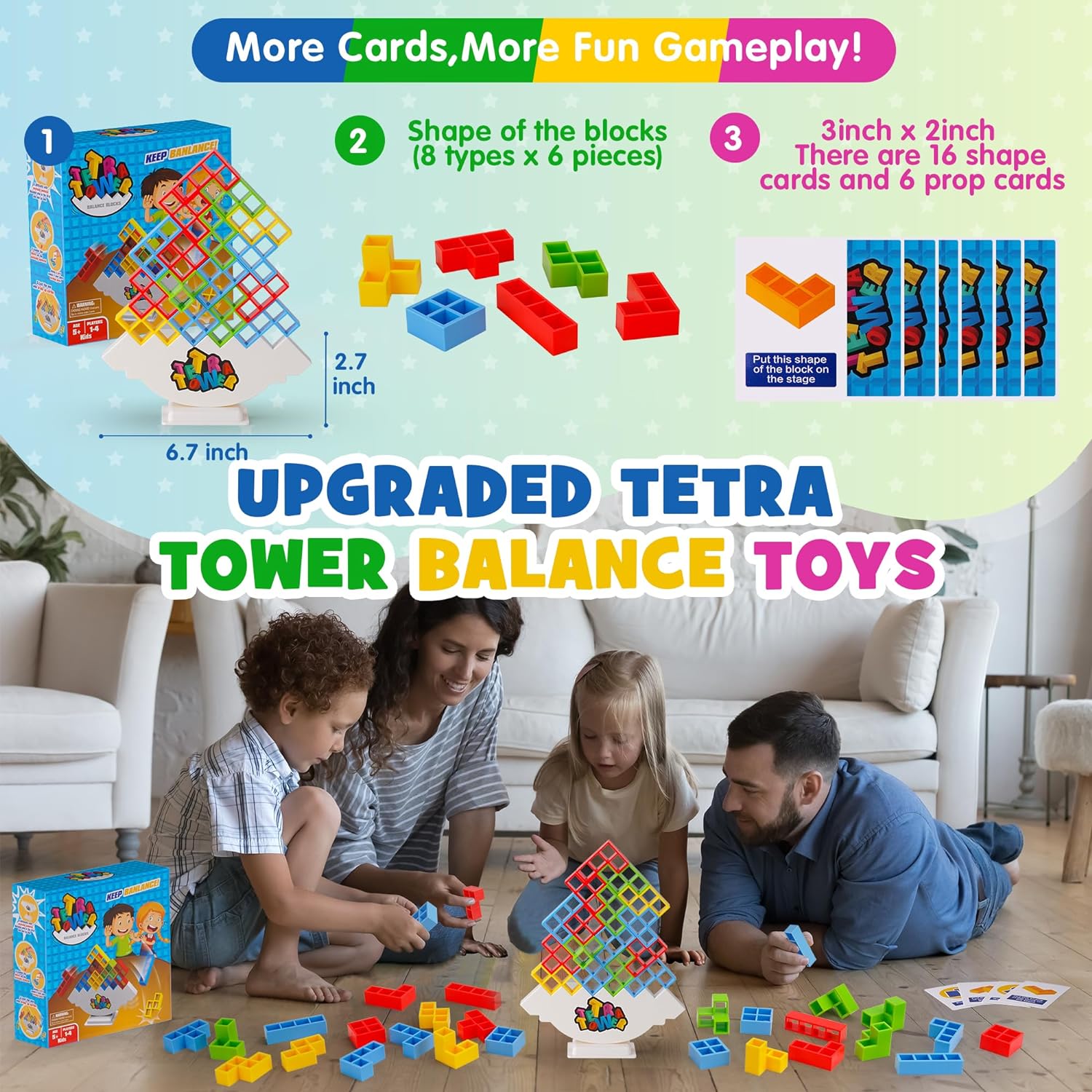 WOWNOVA 48PCS Tetra Tower, Fun Balance Stacking Building Blocks Board Game for Kids, Adults, Friends, Team, Classroom, Dorm, Family Game Night and Parties - Image 2