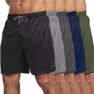 5 Pack Gym Shorts for Men 7 inch, Mens Athletic Running Shorts Dry Fit & Mesh Active Workout Shorts for Men with Pockets