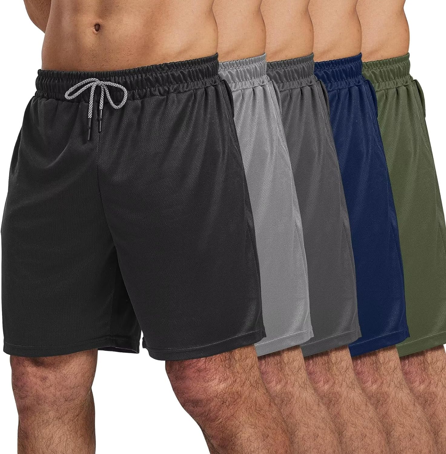 5 Pack Gym Shorts for Men 7 inch, Mens Athletic Running Shorts Dry Fit & Mesh Active Workout Shorts for Men with Pockets