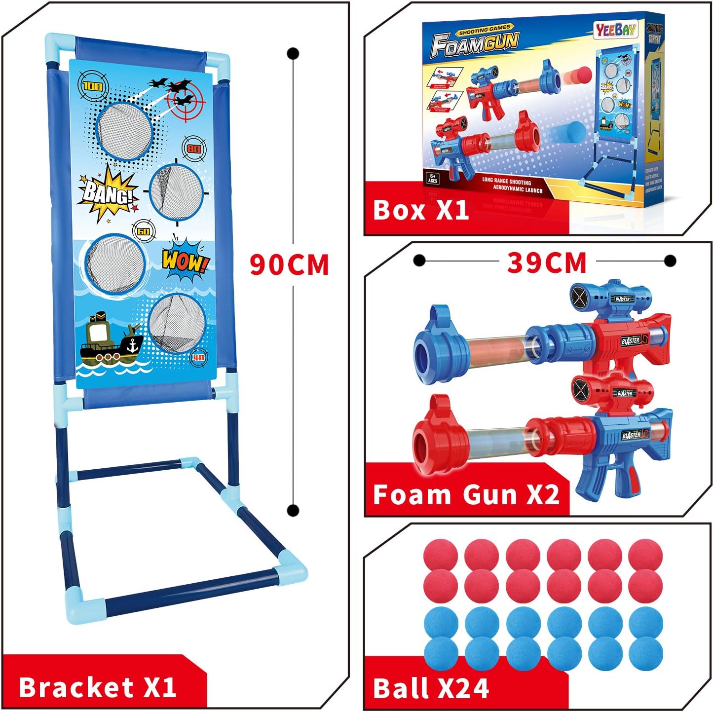 YEEBAY Shooting Game Toy for Age 6, 7, 8,9,10+ Years Old Kids, Boys - 2pk Air Guns & Shooting Target & 24 Foam Balls - Ideal Gift - Compatible with Toy Guns - Image 7