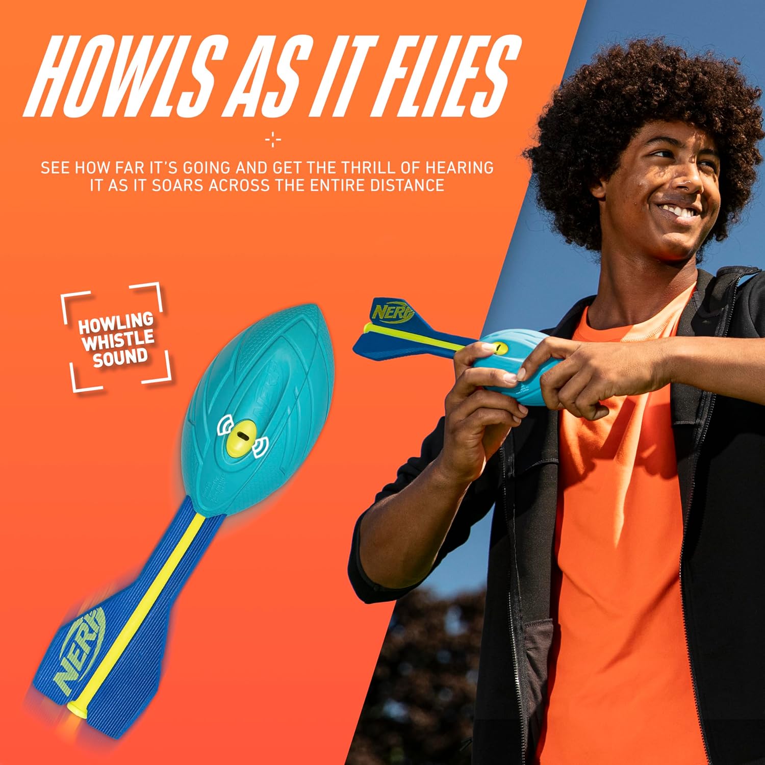 NERF Neon Vortex Aero Howler Foam Football - NERF Soft Vortex Football for Long-Distance Throws - Perfect for Pool + Beach Football - Kids Aero Howler Whistle Vortex Foam Ball - Neon - Image 4