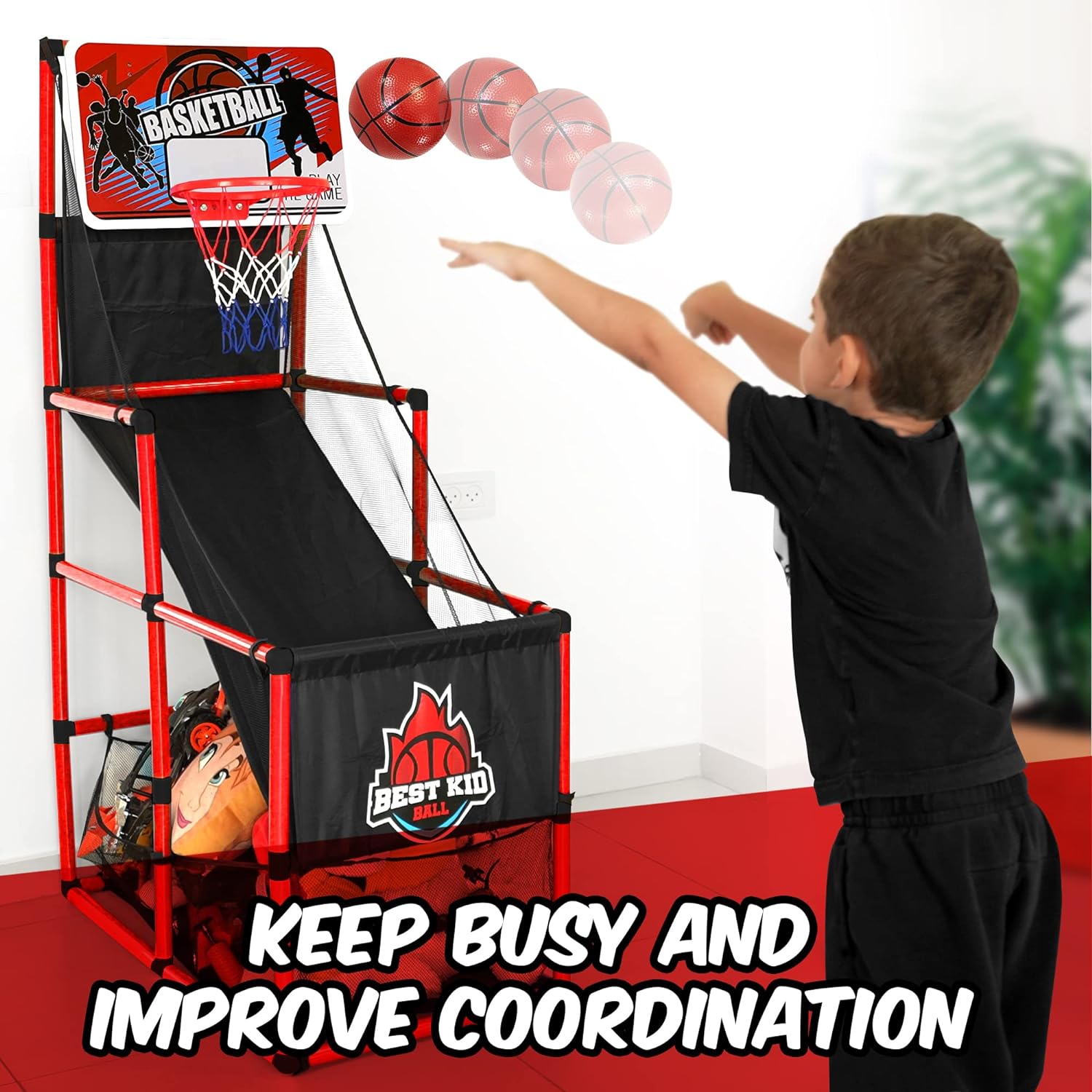 BESTKID BALL Kids Basketball Hoop Single Shot System Arcade Game Set: Indoor & Outdoor Sports Toys for Boys & Girls, Includes Ball, Ideal Party Gifts for Little Athletes Ages 3-9. - Image 2