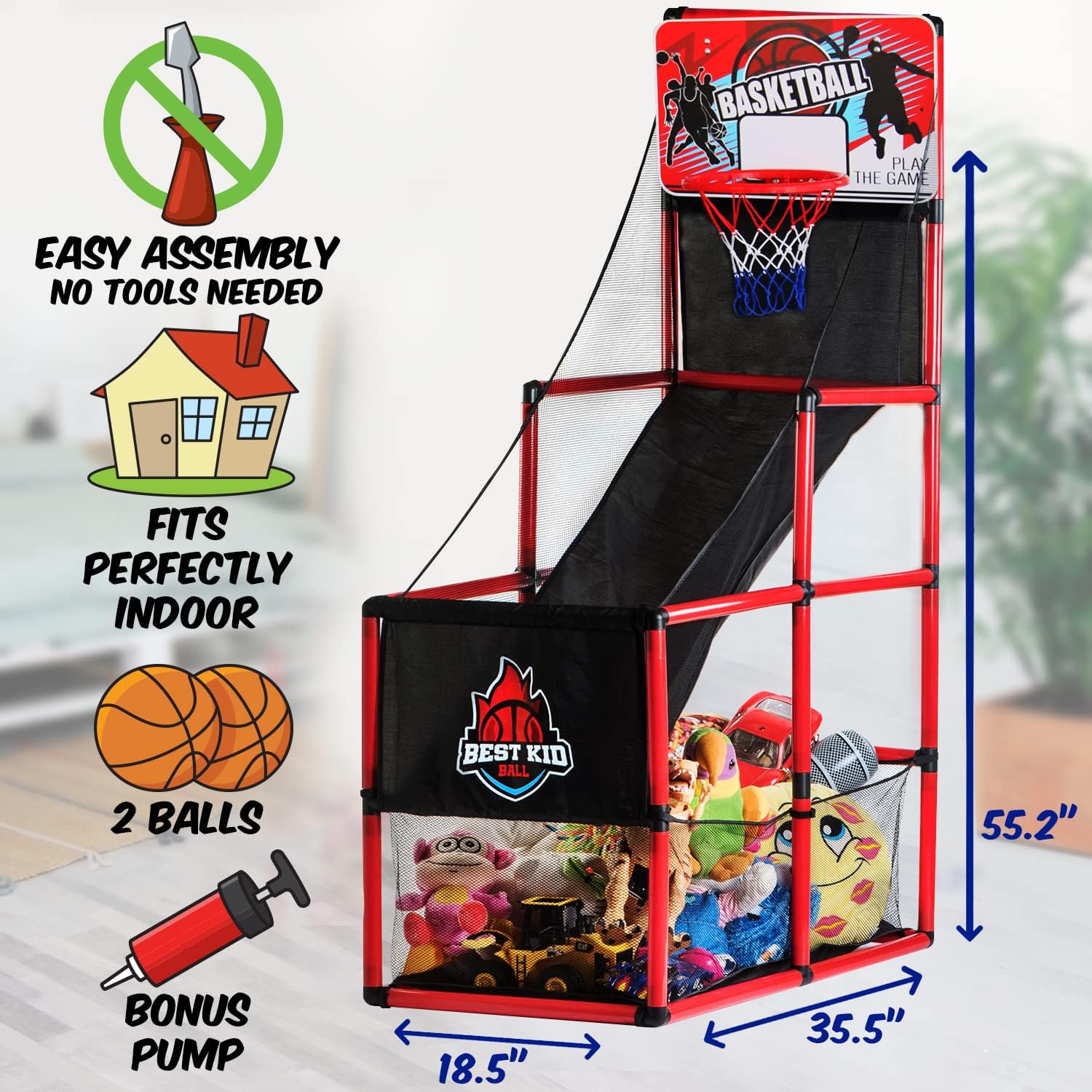 BESTKID BALL Kids Basketball Hoop Single Shot System Arcade Game Set: Indoor & Outdoor Sports Toys for Boys & Girls, Includes Ball, Ideal Party Gifts for Little Athletes Ages 3-9. - Image 6